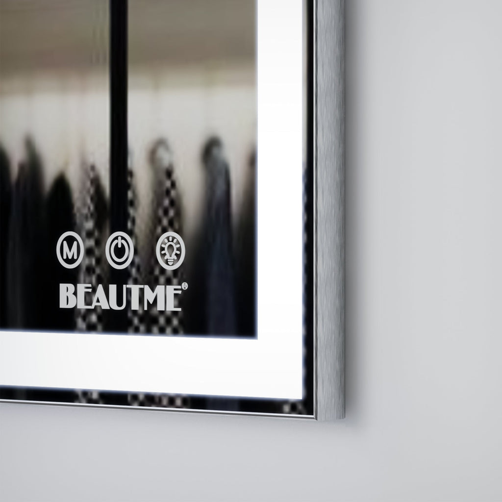 48x24 inch LED bathroom makeup mirror wall mounted adjustable light anti fog touch switch with memory intelligent large bathroom