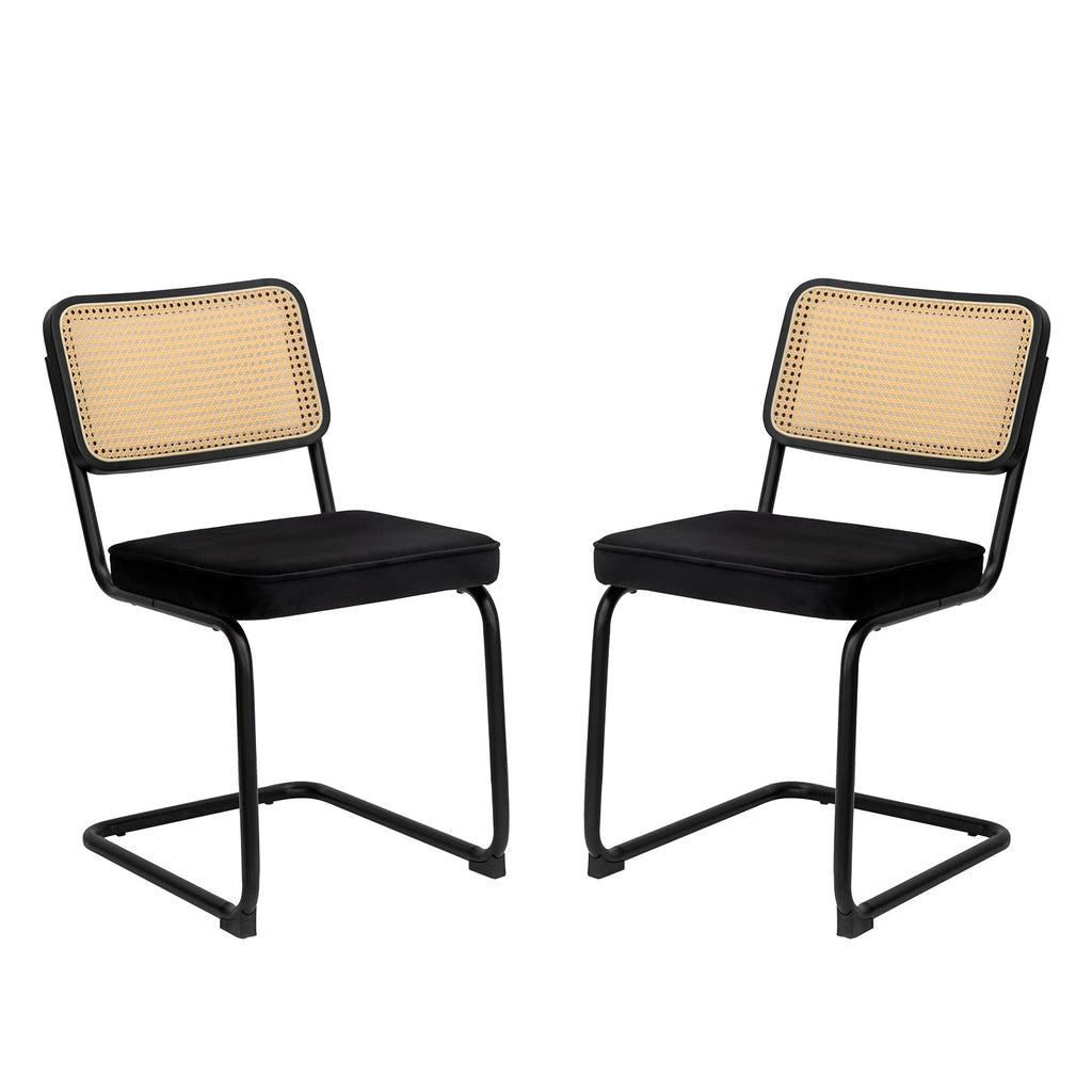 Dining Chairs Set of 2 velvet wicker side decorative chairs, black painted legs, modern medieval Bruell designed chairs,