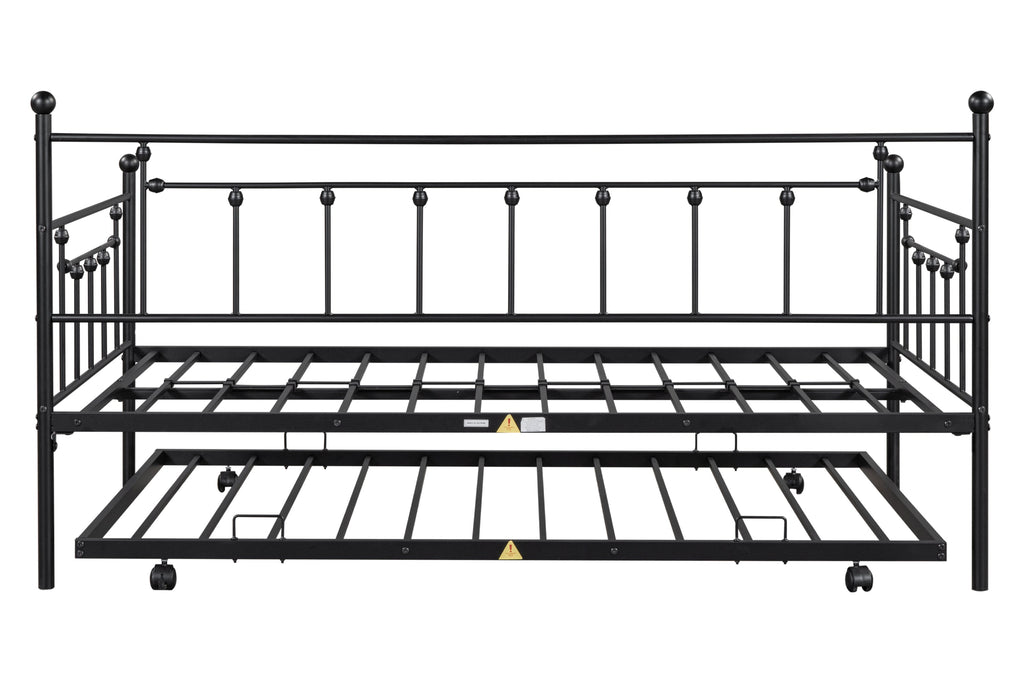Metal double bed with ear shaft/sturdy/noise reduction/flexible ear shaft/retro style/no need for spring box (Black)