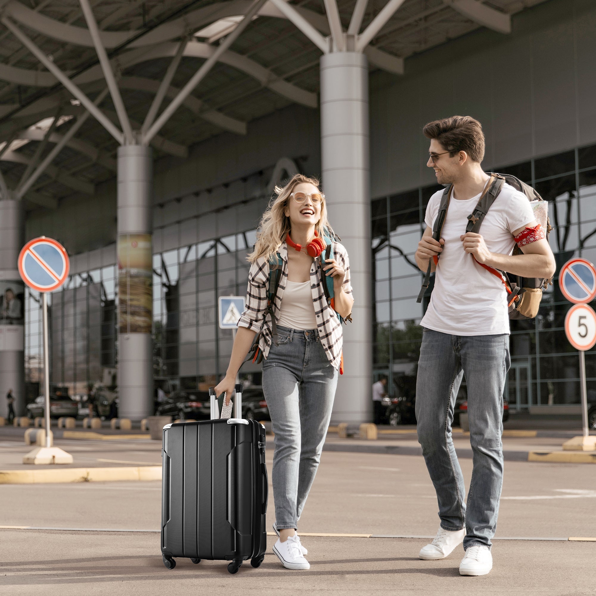 Hardshell Luggage Spinner Suitcase with TSA Lock Lightweight Expandable 28'' (Single Luggage) Black + ABS + 28 Inch