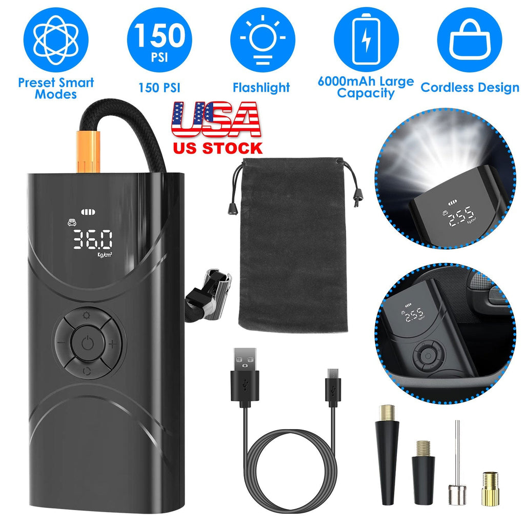 Car Tire Inflator Pump Portable Car Air Compressor 6000mAh Wireless Electric Air Pump 150 PSI with LED Light