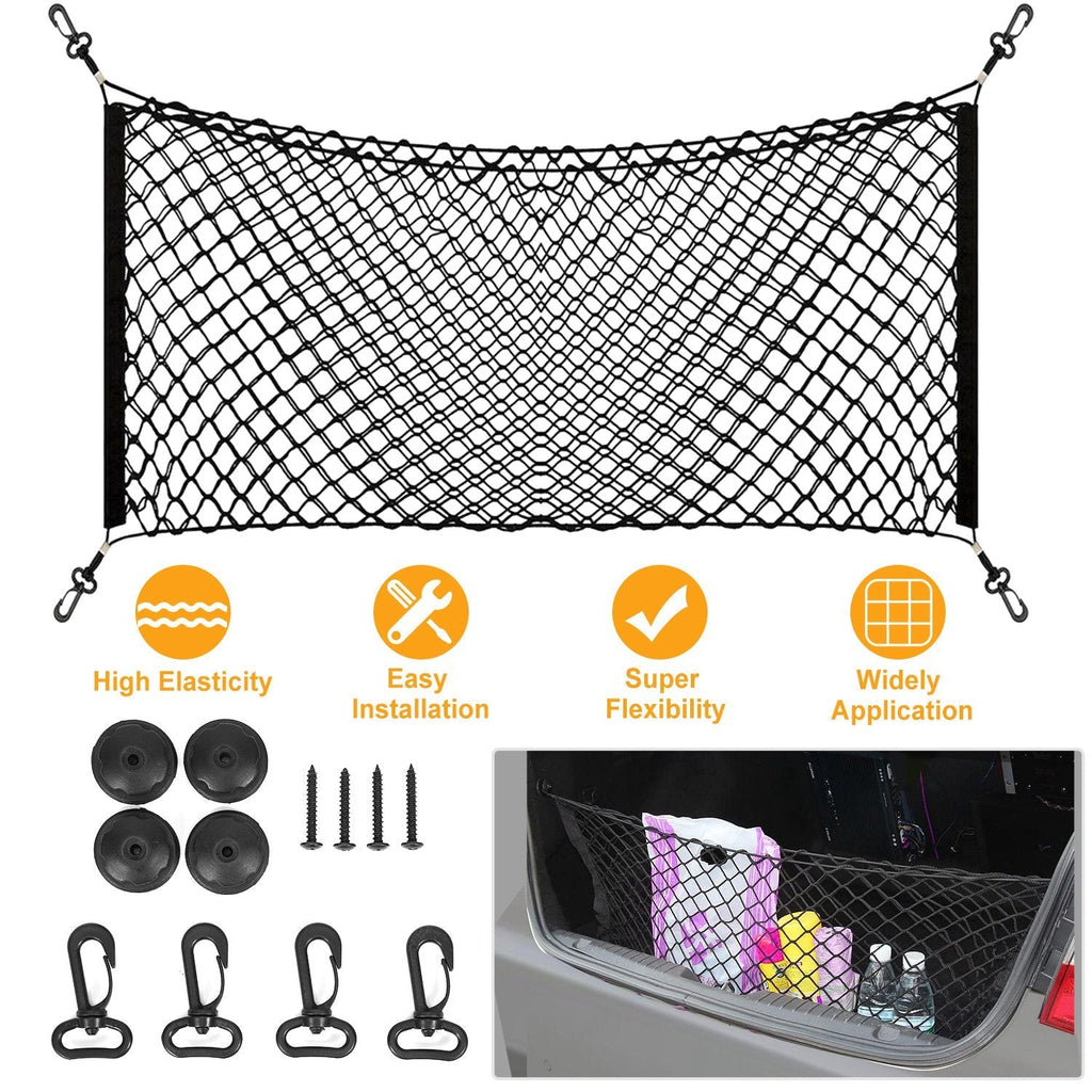 Trunk Cargo Net Stretchable Universal Elastic Truck Net Rear Seat Trunk Storage Organizer Net with Fasteners and Hardware Flexible Nylon Car Storage M