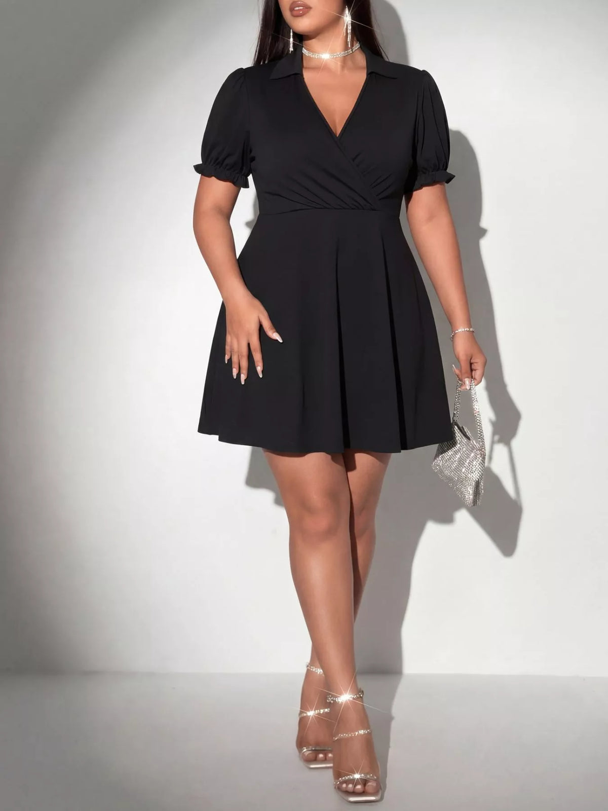Surplice Short Sleeve Mini Dress