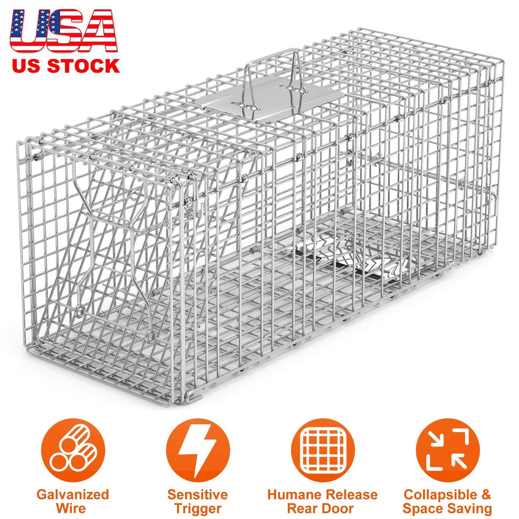 Humane Cat Trap Cage Catch Release Live Animal Rodent Cage Collapsible Galvanized Wire for Raccoons Beavers Groundhogs Foxes Armadillos