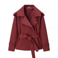 New Za Aliexpress Hot-Selling Cross-Border European And American Style Women's Solid Color Belted Short Jacket Trench Coat