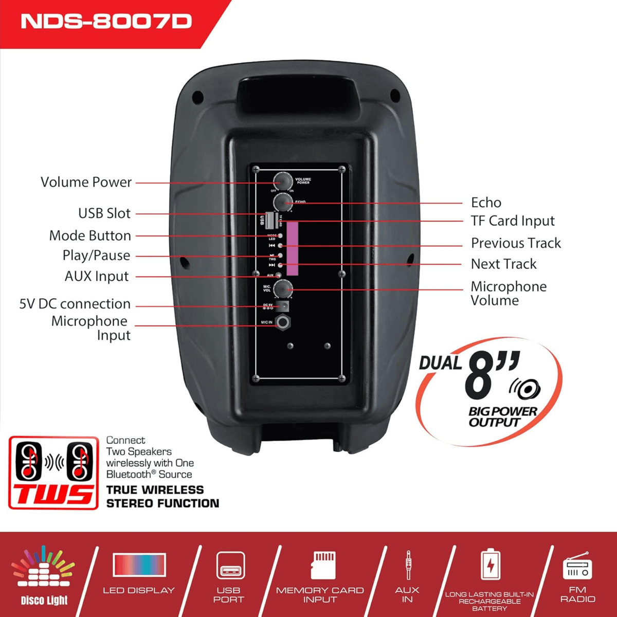 Naxa Dual 8" Bluetooth Party Speakers - Refurbished