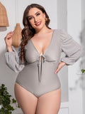 Tied Deep V Balloon Sleeve One-Piece Swimsuit