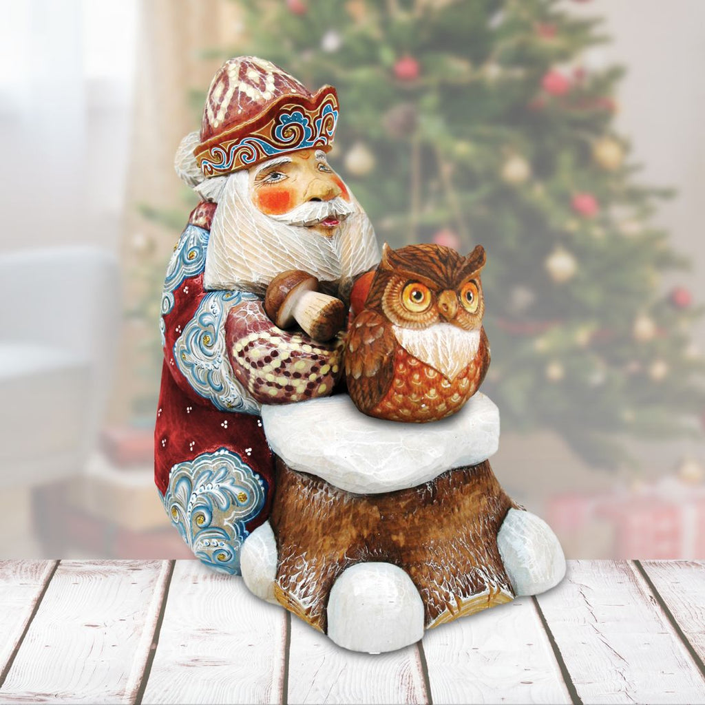 Surprise Box Winter Owl Santa Handcrafted Christmas Figurine - G. DeBrekht -  - 519152