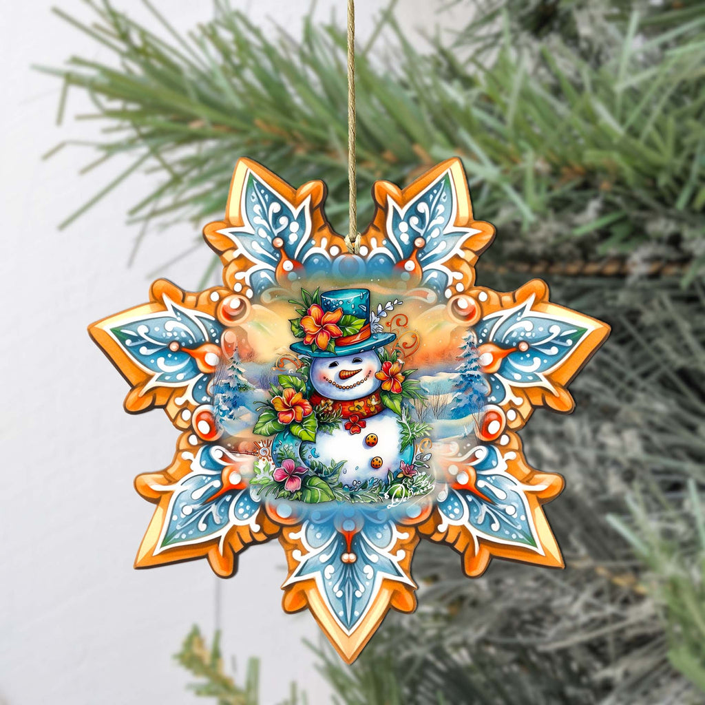 Snowman Snowflake Large Wooden Ornament by G. Debrekht - Christmas Santa Snowman Décor - 8688425M