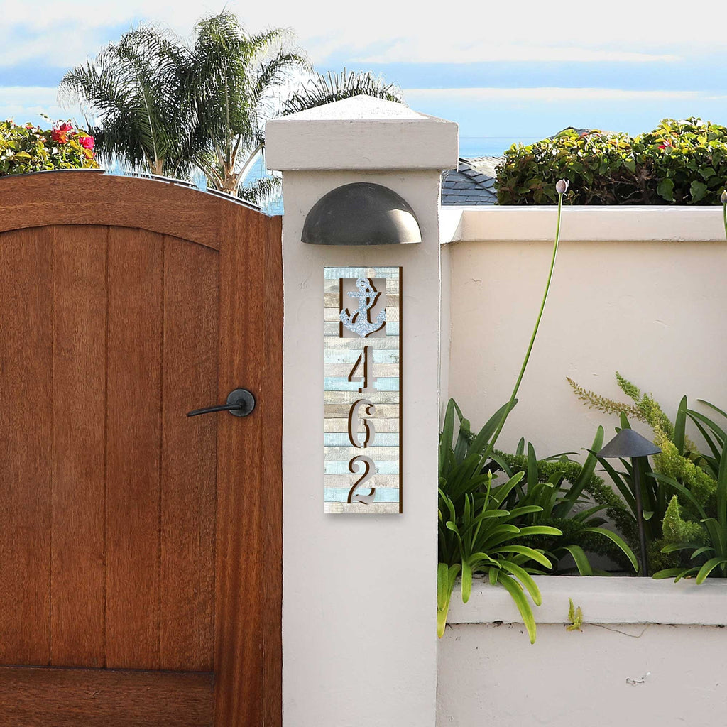Coastal Door Numbers Sign - Anchor Wooden House Number Plaque - Custom Home Address Sign MA989811