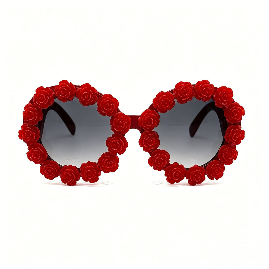 Vintage Three Dimensional Rose Round Frame Sunglasses For Women Sun Glasses