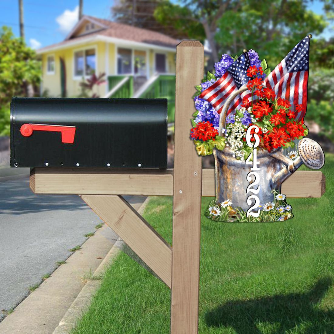 American Flag Summer Bouquet Personalized House Number by Gelsinger - American Patriotic Decor - Address Sign - MA8461040-1711