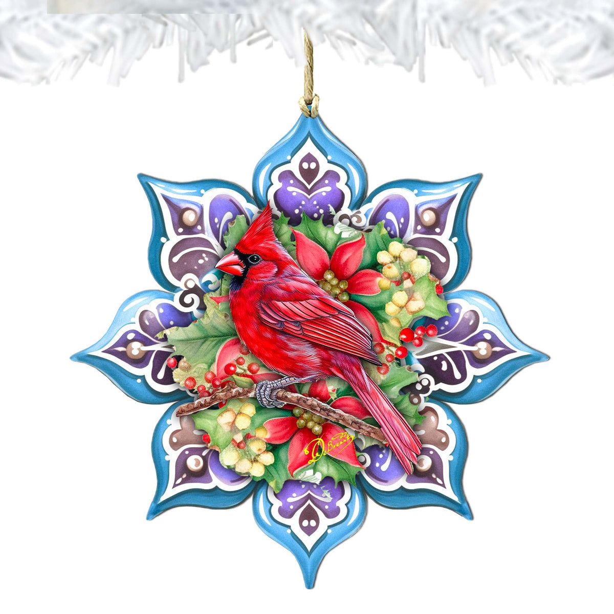 Cardinal Snowflake Large Wooden Ornament by G. Debrekht - Nature Wildlife Decor - 8688411M