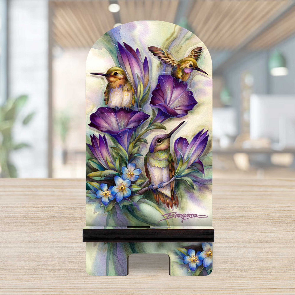 Friendship Hummingbirds Cell Phone Stand Wildlife Decor Wood Mobile Tablet Holder Charging Station Organizer by Jody Bergsma- 892095-JB