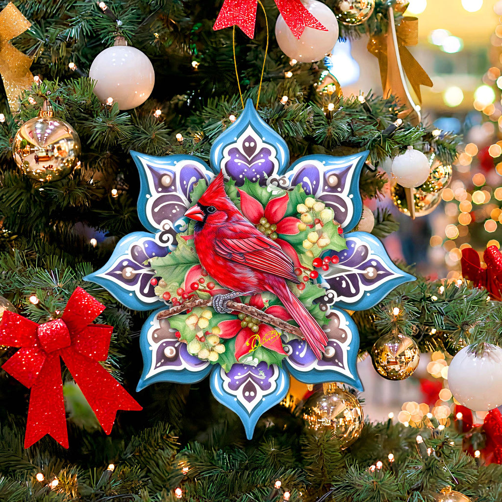Cardinal Snowflake Large Wooden Ornament by G. Debrekht - Nature Wildlife Decor - 8688411M