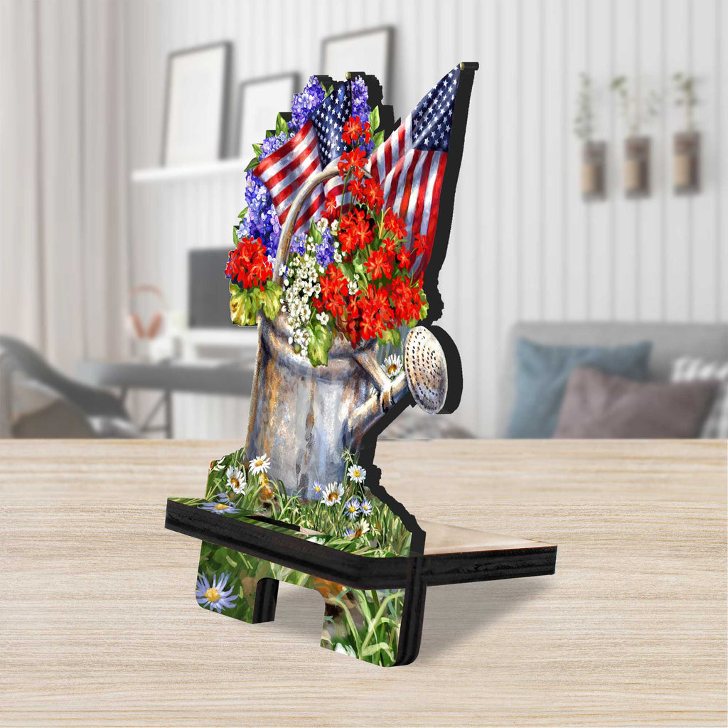 American Freedom Cell Phone Stand Wood Mobile Tablet Holder Charging Station Organizer - 892077C-DG