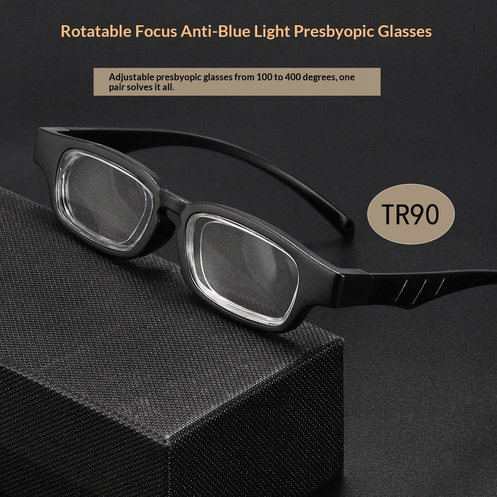 Rotatable Focus-adjustable 50 To 400 Diopters Blue-light-blocking Reading Glasses For Seniors