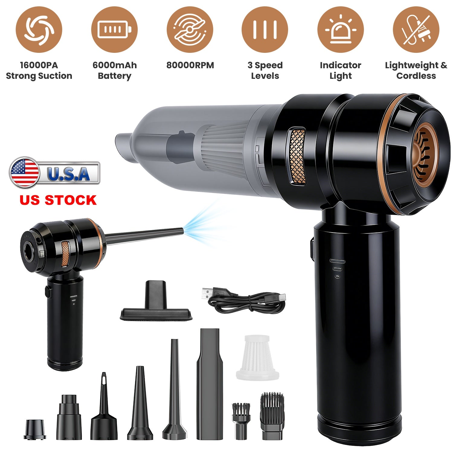 Cordless Handheld Vacuum Cleaner 16000PA with Brushless Motor