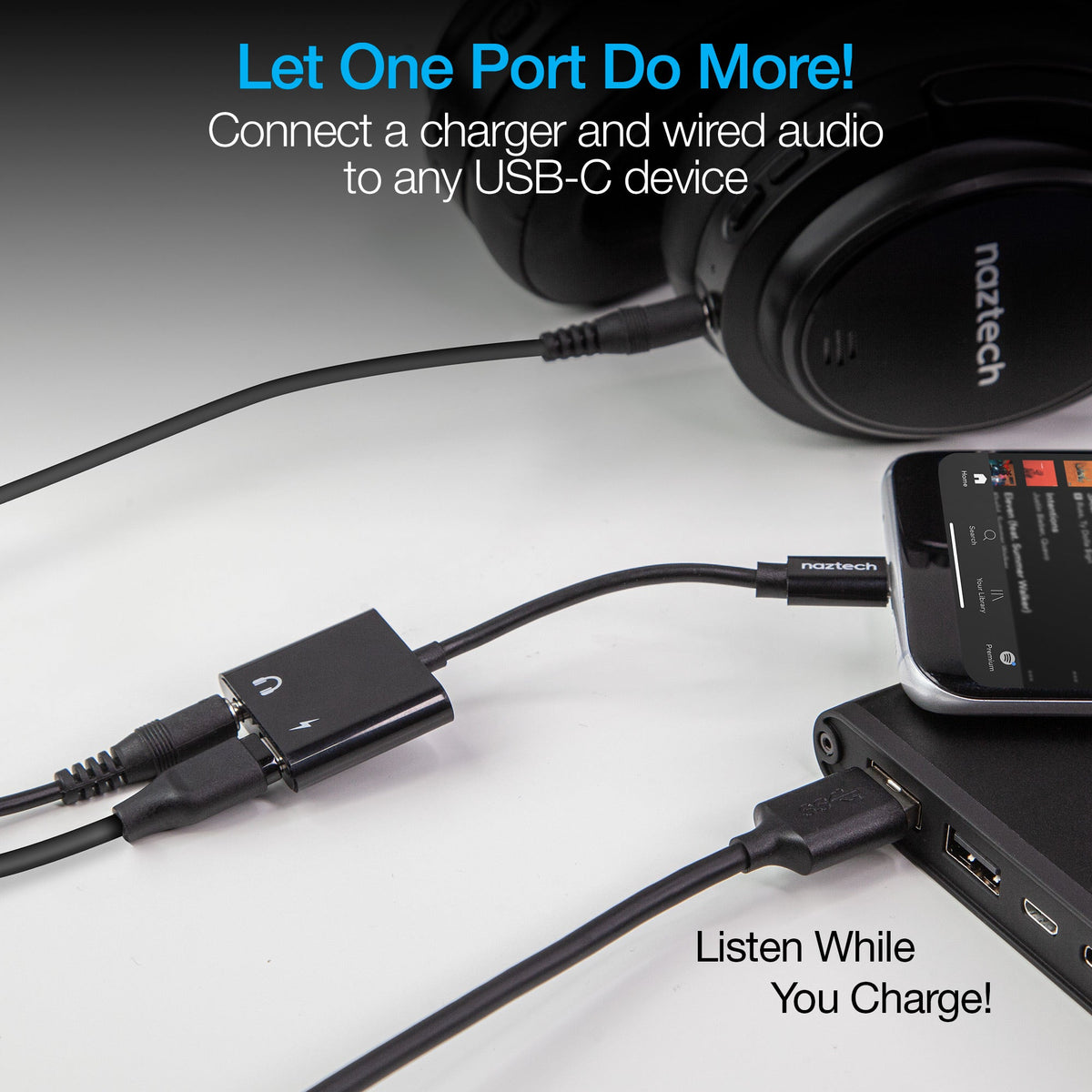Naztech USB-C and 3.5mm Audio + Charge Adapter