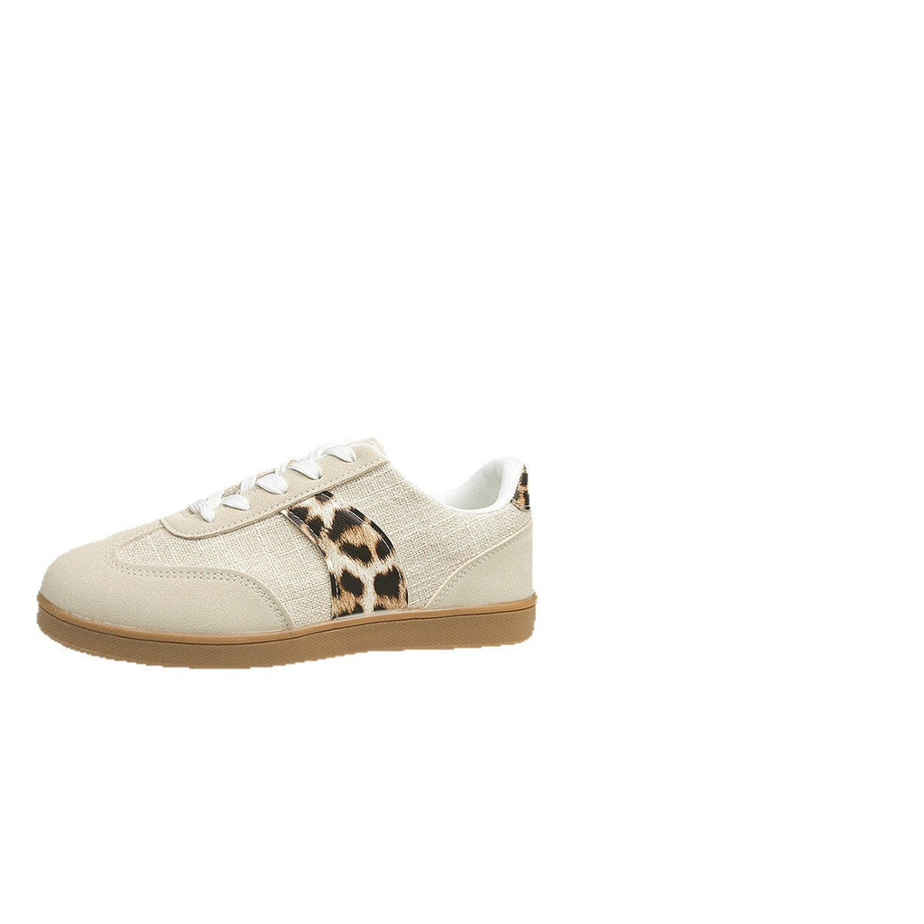 Round Toe Lace-up Vintage Leopard Print German Training Shoes