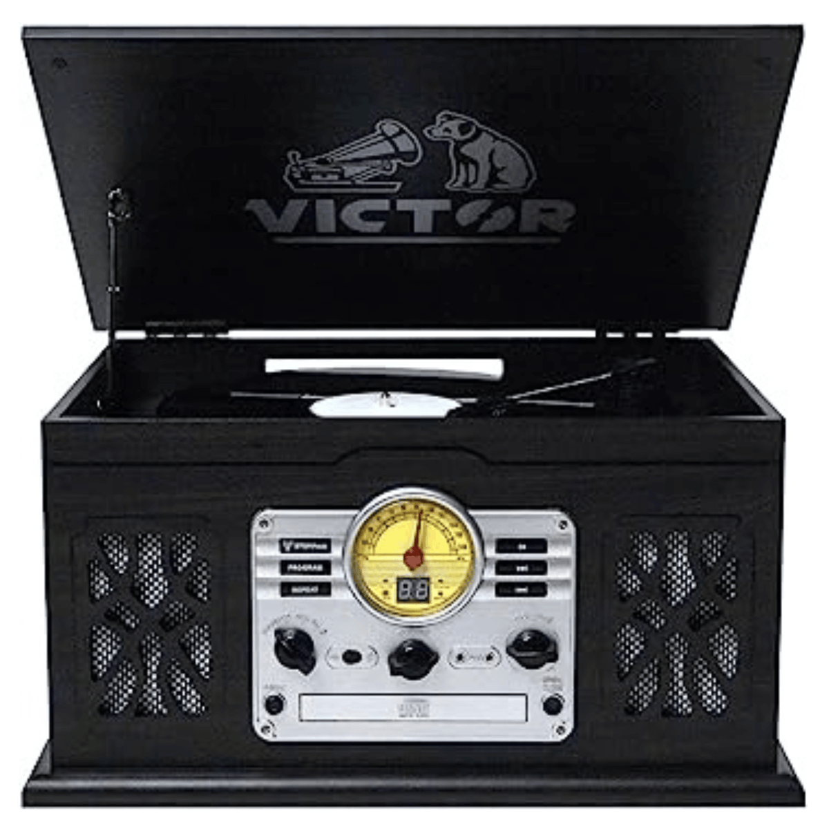 Victor State 7-in-1 Wood Music Center Graphite - Refurbished