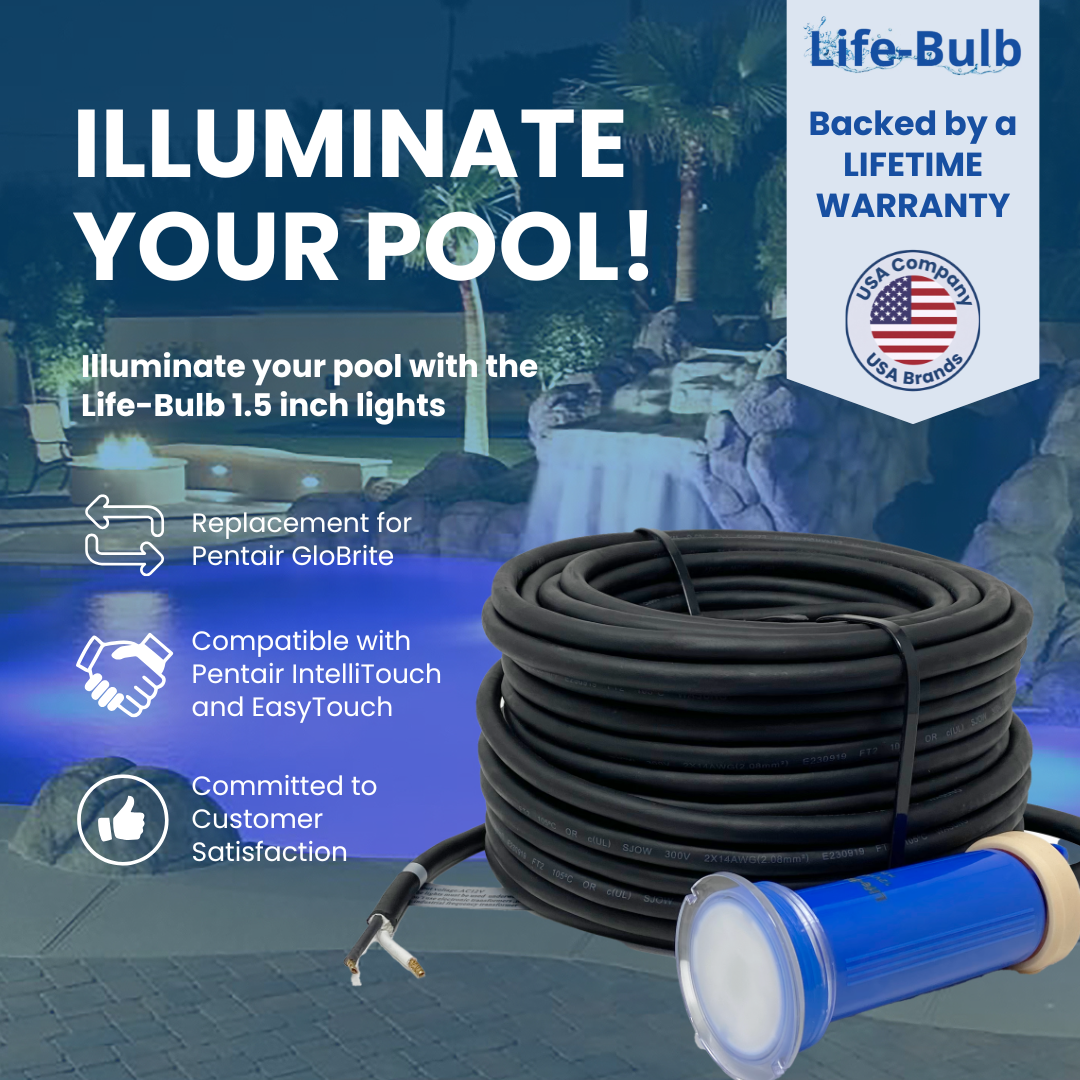 Life-Bulb Color LED Inground 1.5" Nicheless Pool Light (100ft Cord) | Replaces Pentair GloBrite | Lifetime Replacement Program
