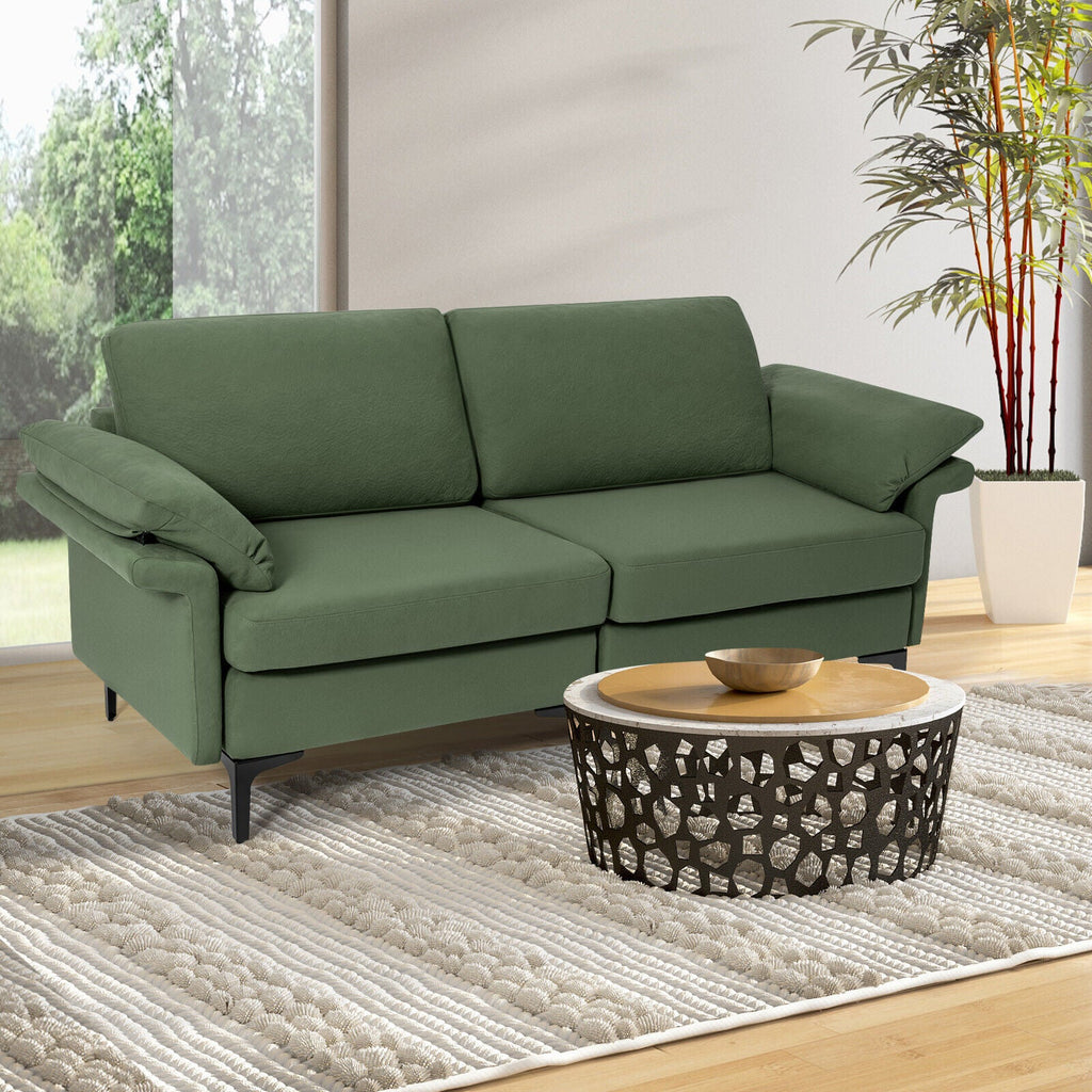 Modern Fabric Loveseat Sofa for with Metal Legs and Armrest Pillows