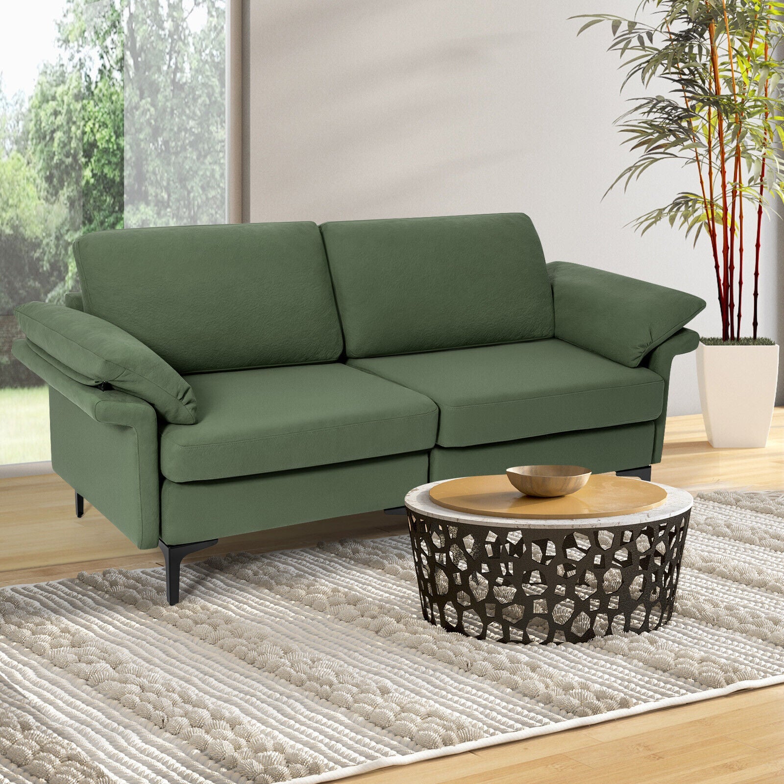 Modern Fabric Loveseat Sofa for with Metal Legs and Armrest Pillows