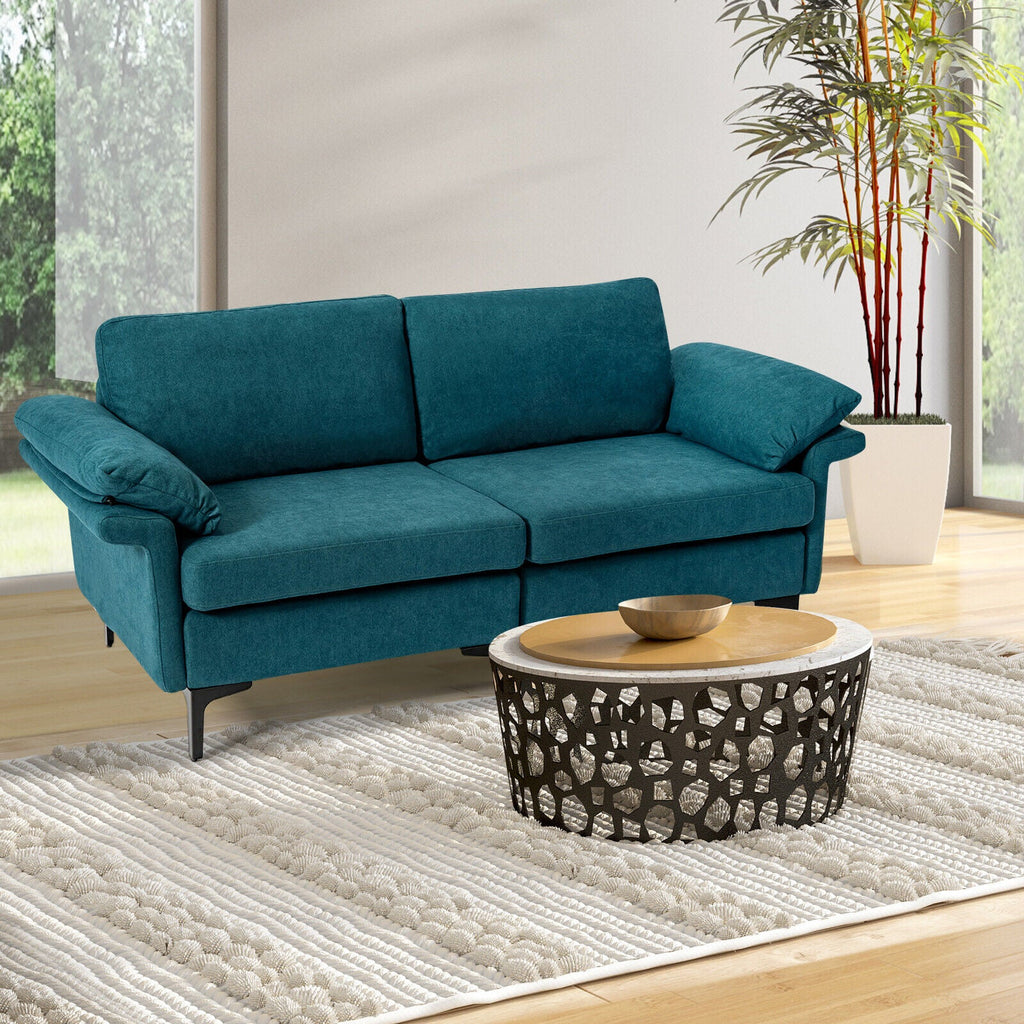 Modern Fabric Loveseat Sofa for with Metal Legs and Armrest Pillows