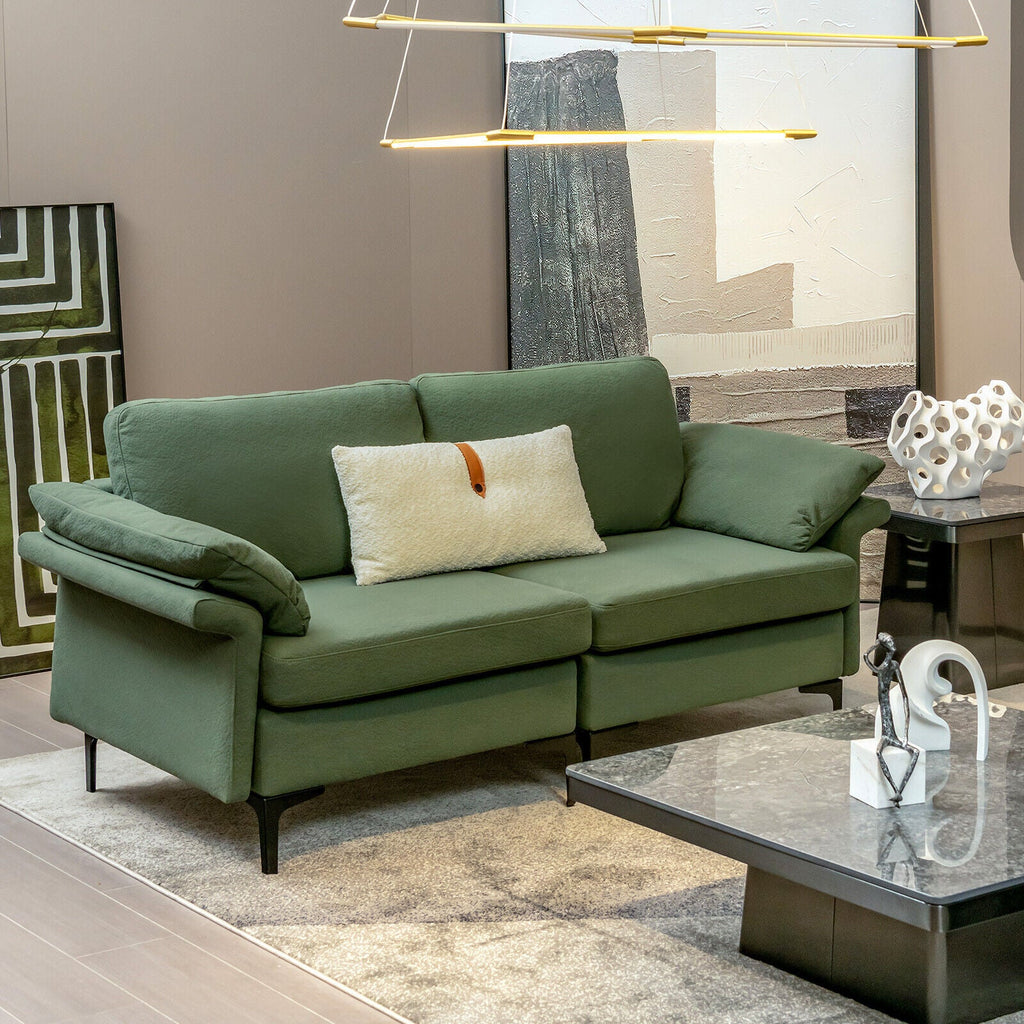 Modern Fabric Loveseat Sofa for with Metal Legs and Armrest Pillows