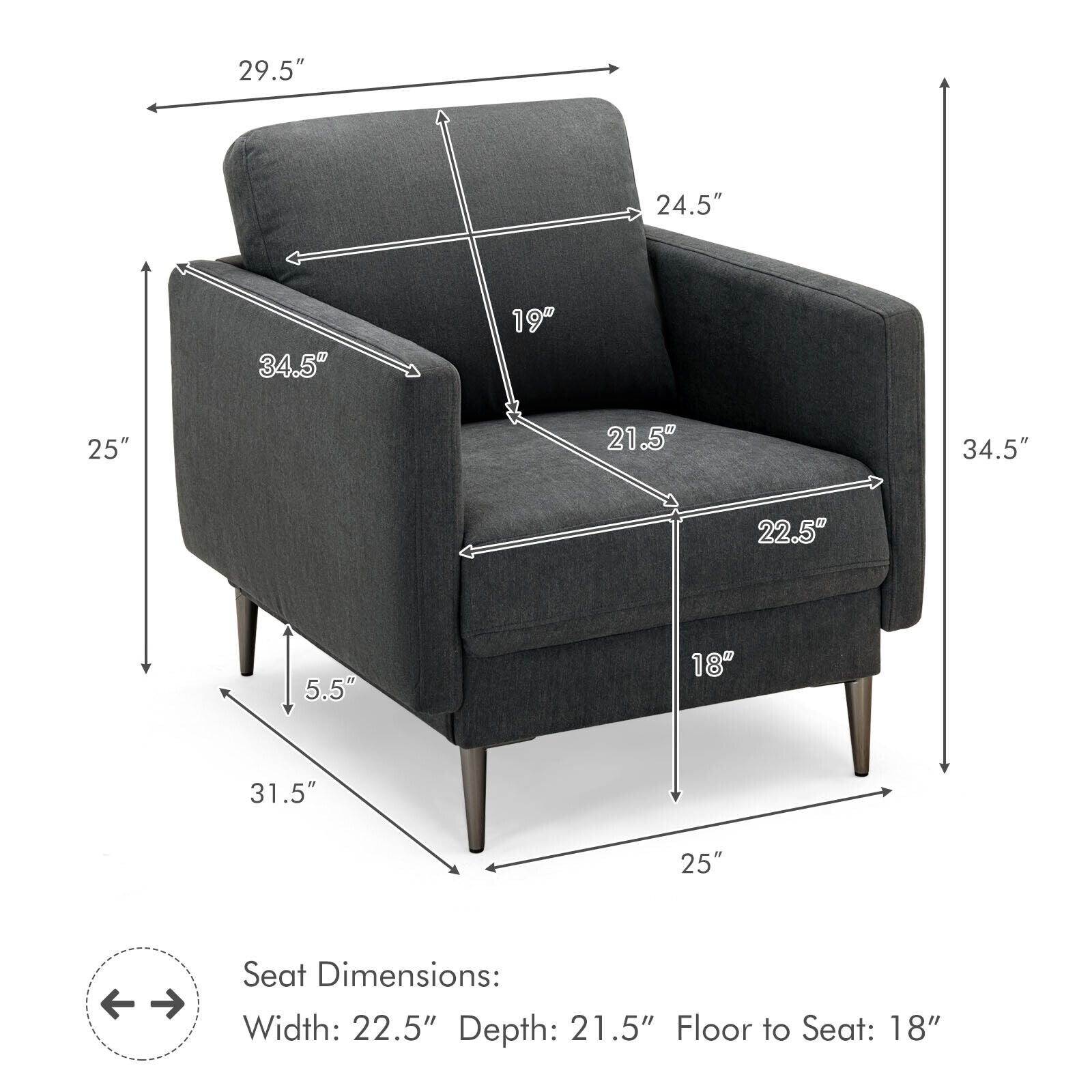 Modern Upholstered Accent Chair with Removable Backrest Cushion