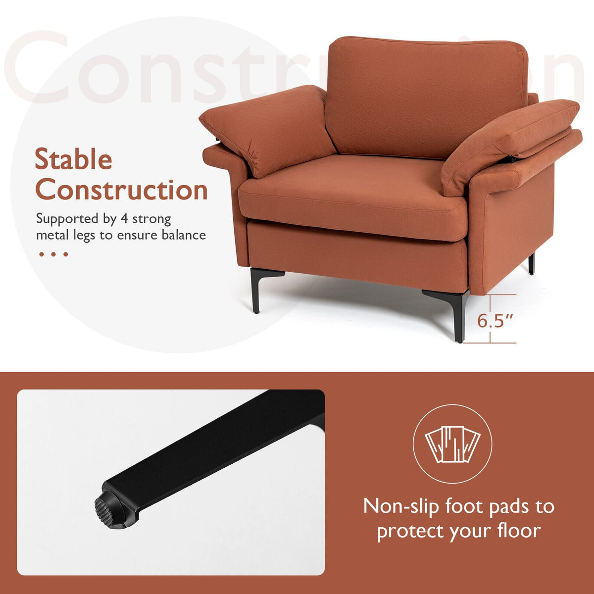 Modern Fabric Accent Armchair with Original Distributed Spring and Armrest Cushions