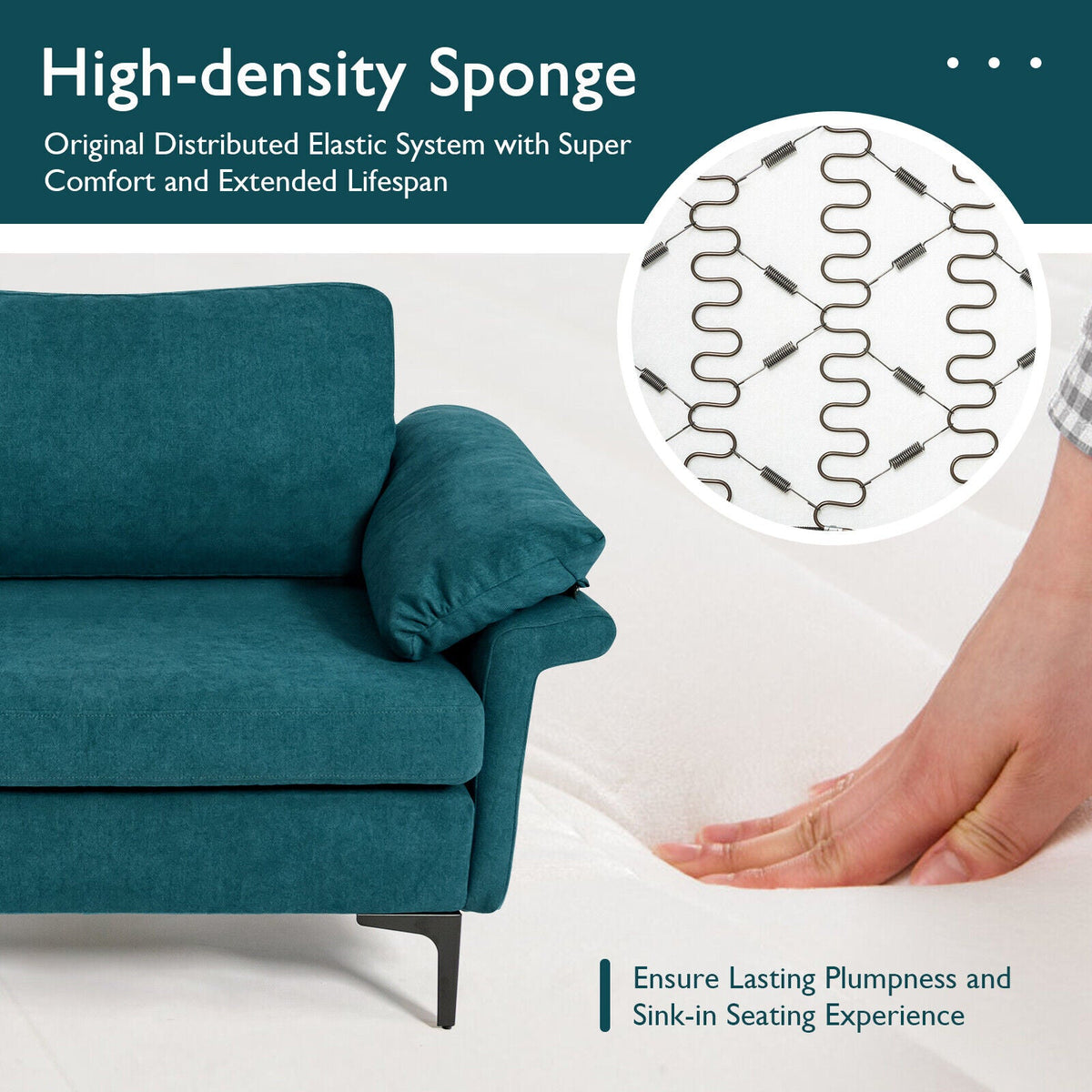 Modern Fabric Loveseat Sofa for with Metal Legs and Armrest Pillows