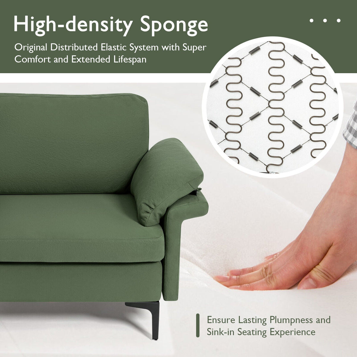 Modern Fabric Loveseat Sofa for with Metal Legs and Armrest Pillows