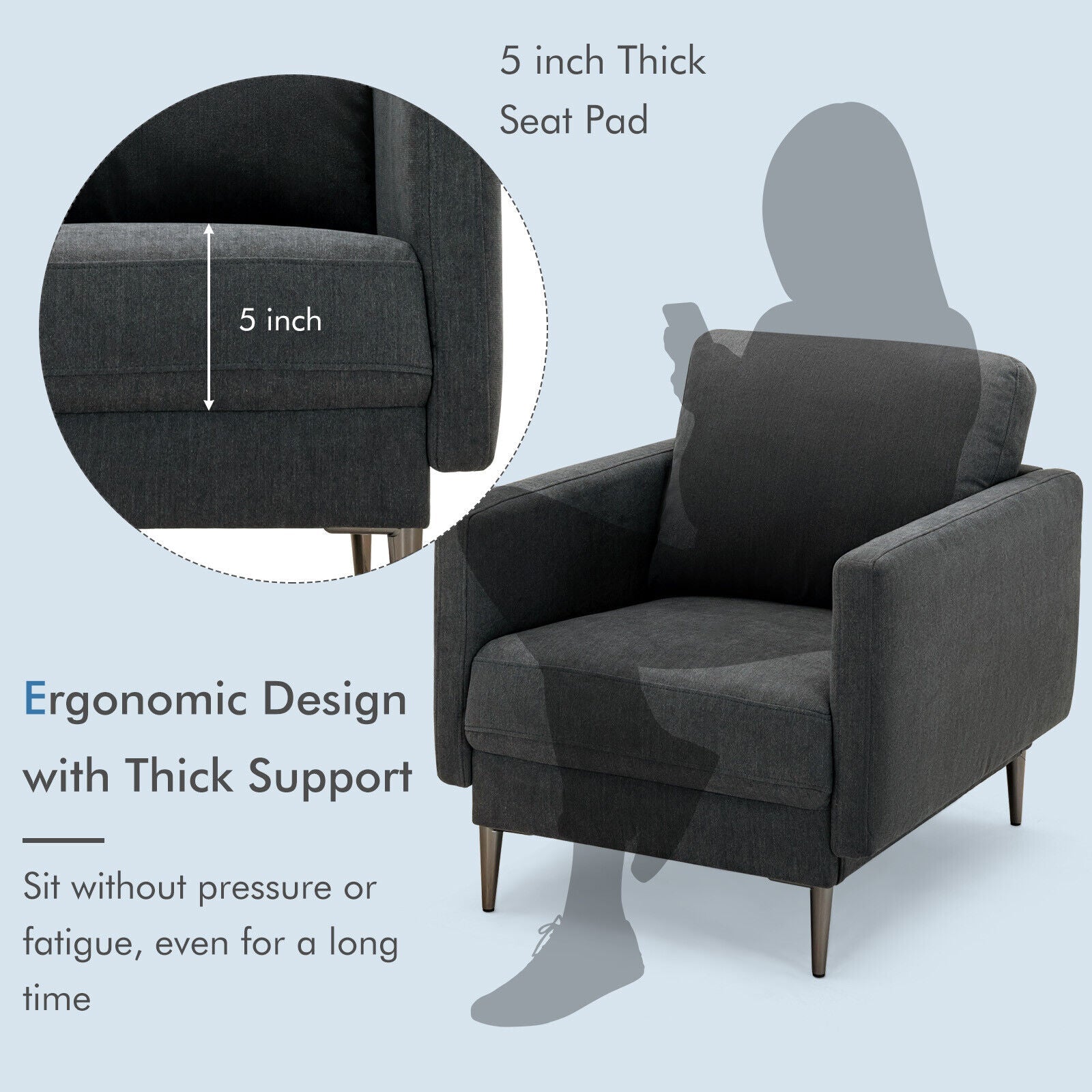 Modern Upholstered Accent Chair with Removable Backrest Cushion