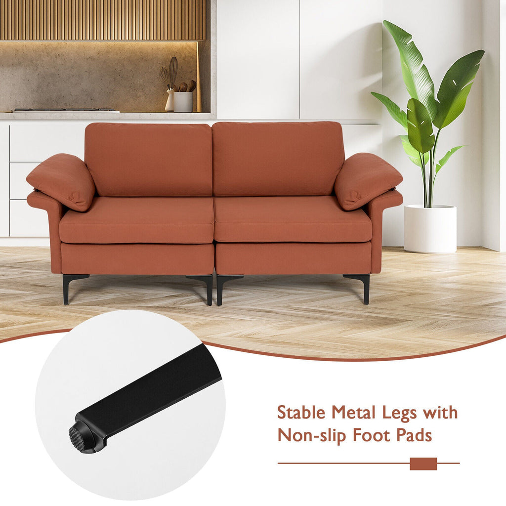 Modern Fabric Loveseat Sofa for with Metal Legs and Armrest Pillows