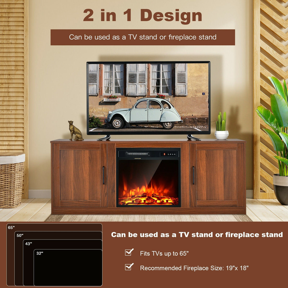 TV Stand with Double Barn Doors for TVs up to 65 Inch