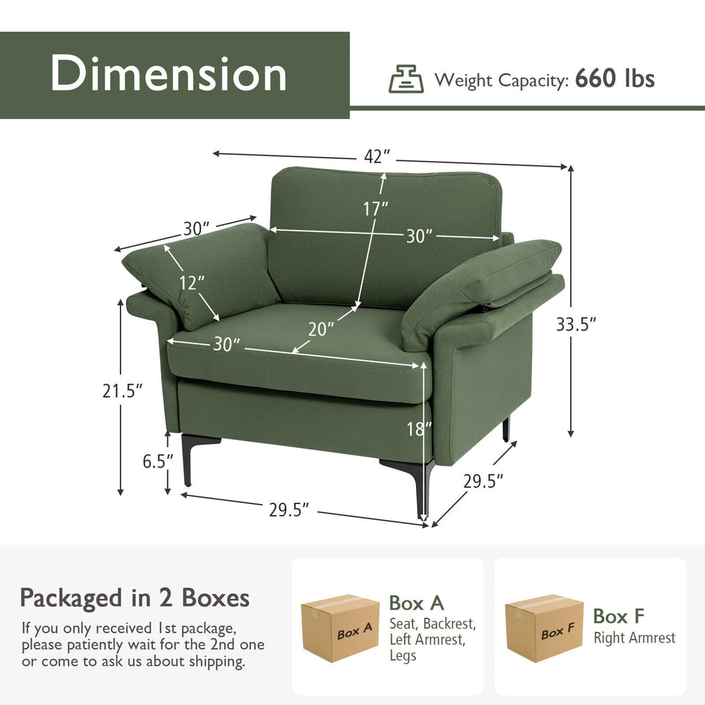 Modern Fabric Accent Armchair with Original Distributed Spring and Armrest Cushions