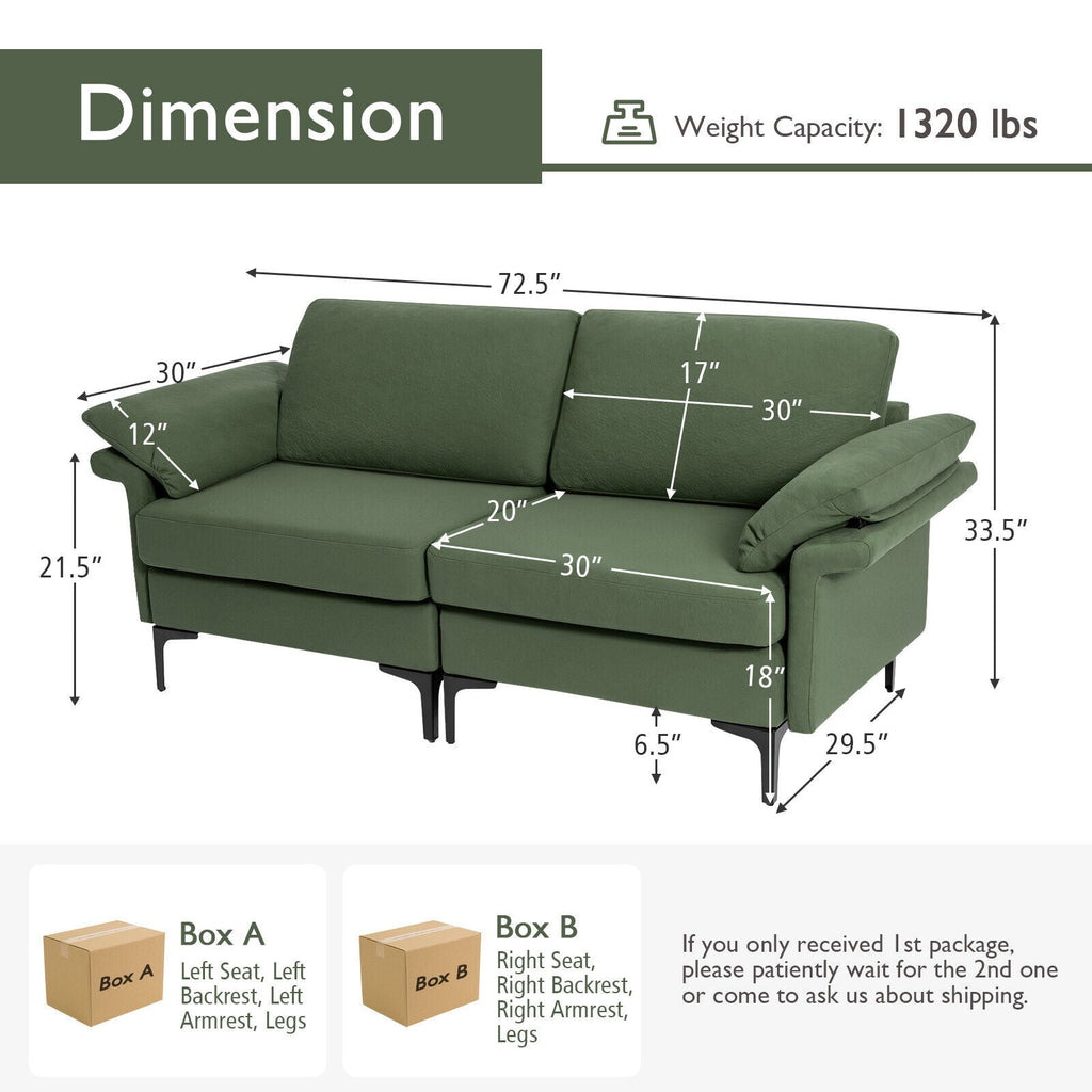 Modern Fabric Loveseat Sofa for with Metal Legs and Armrest Pillows