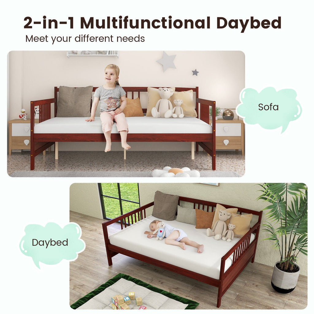 Classic Wooden Full Size Daybed Frame with Guardrails