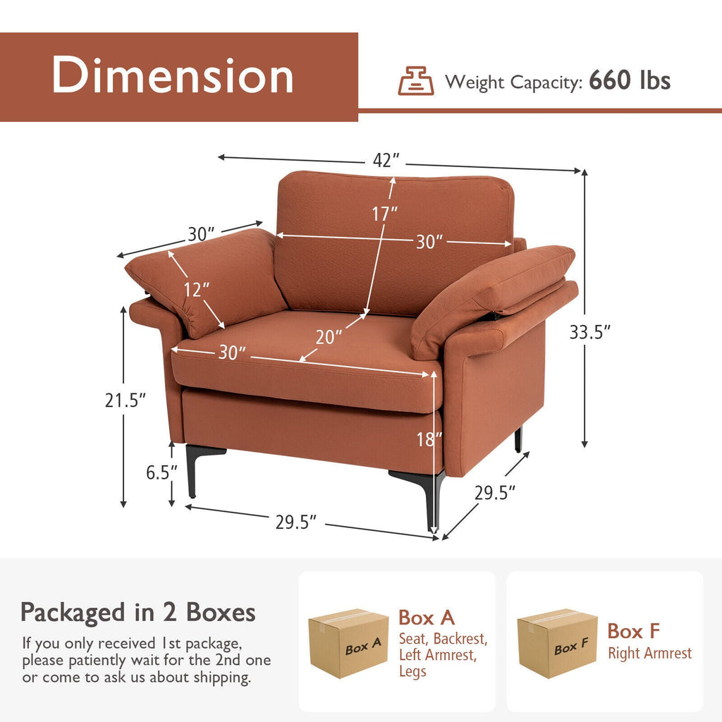 Modern Fabric Accent Armchair with Original Distributed Spring and Armrest Cushions