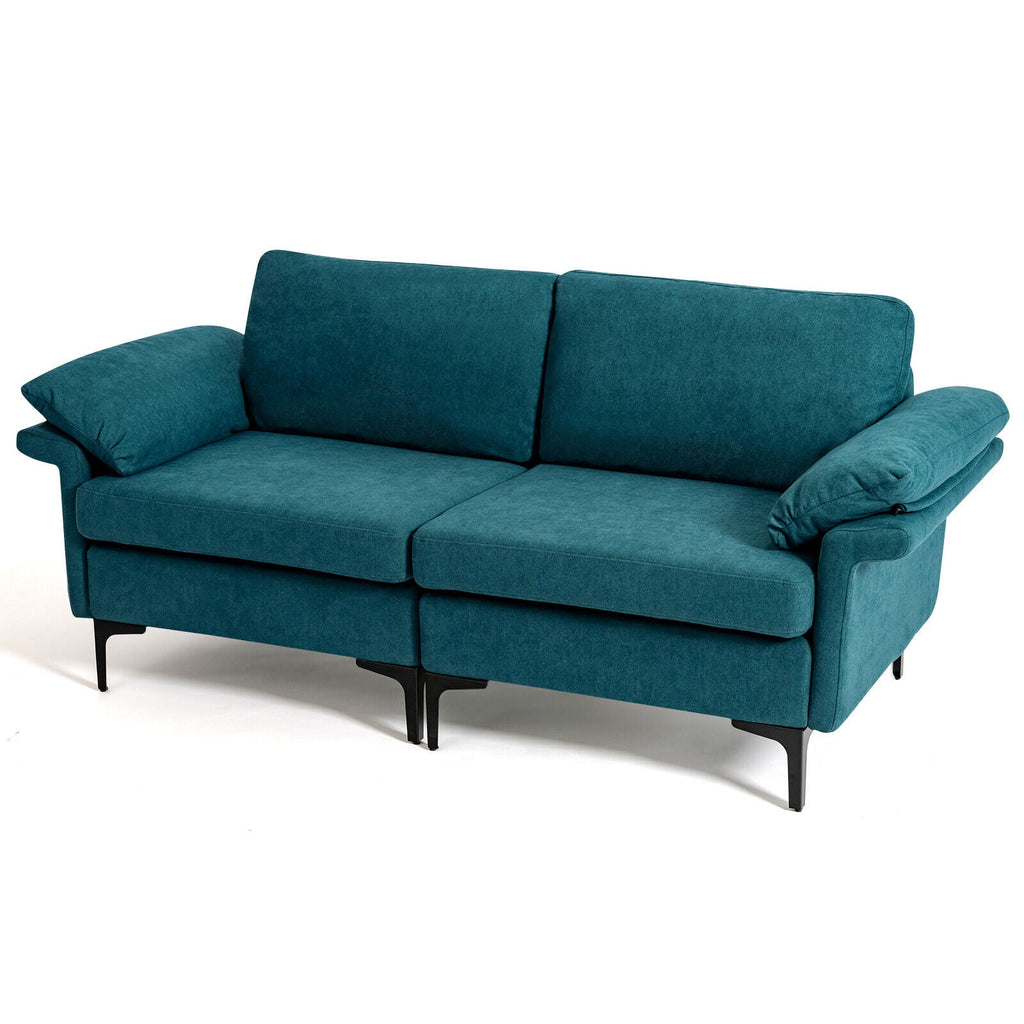 Modern Fabric Loveseat Sofa for with Metal Legs and Armrest Pillows