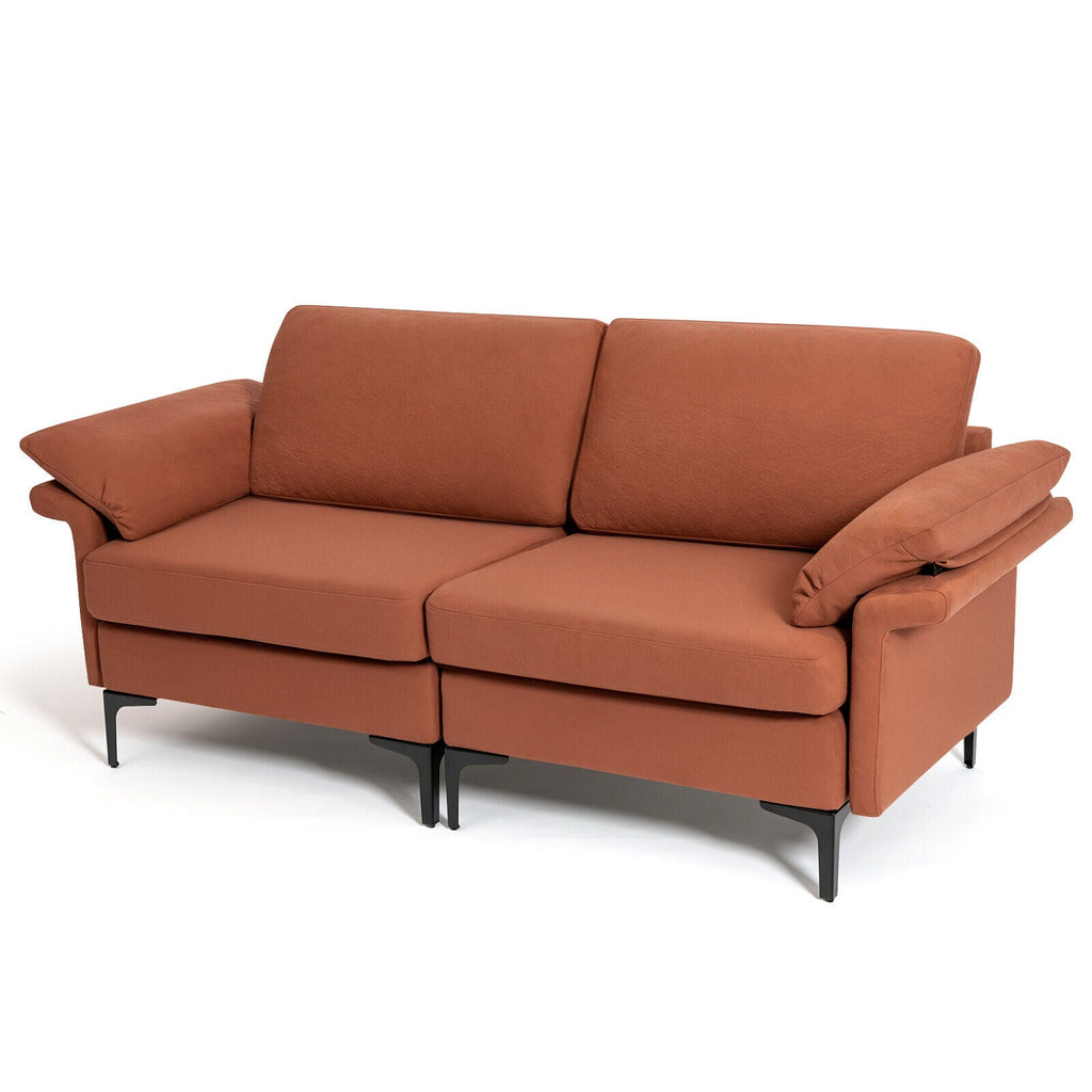 Modern Fabric Loveseat Sofa for with Metal Legs and Armrest Pillows