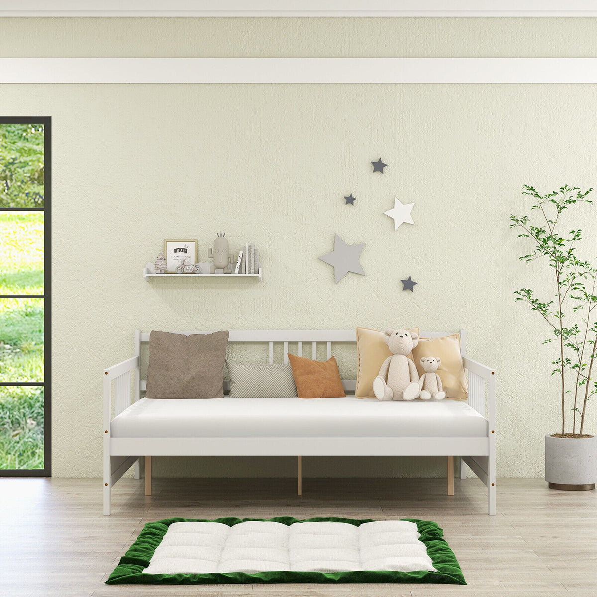 Classic Wooden Full Size Daybed Frame with Guardrails