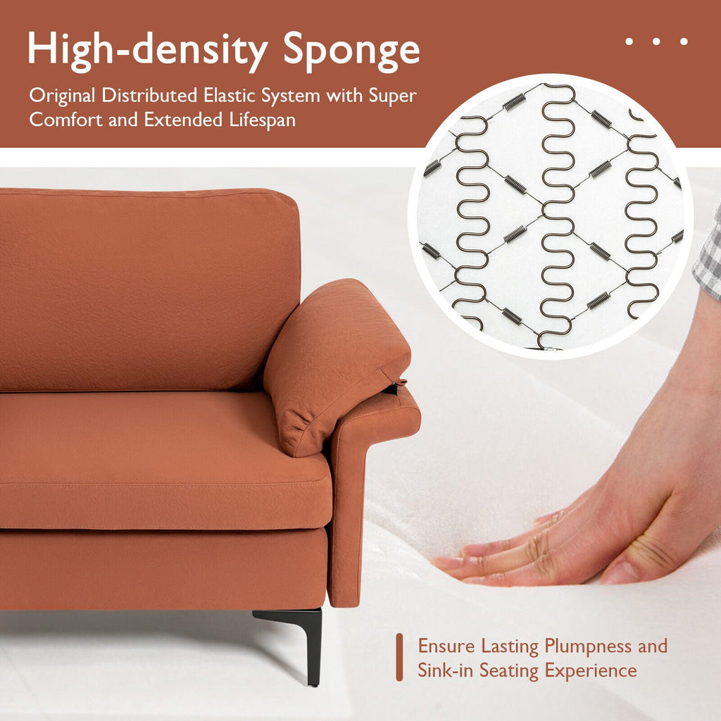 Modern Fabric Loveseat Sofa for with Metal Legs and Armrest Pillows