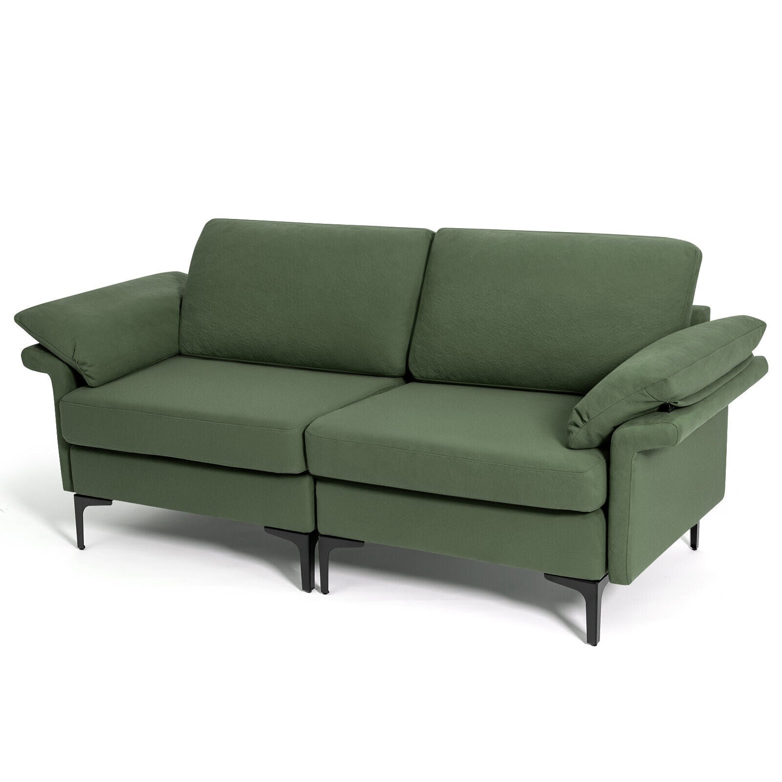Modern Fabric Loveseat Sofa for with Metal Legs and Armrest Pillows
