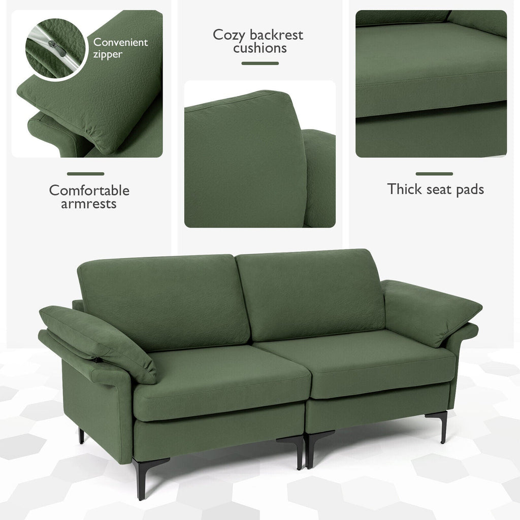 Modern Fabric Loveseat Sofa for with Metal Legs and Armrest Pillows
