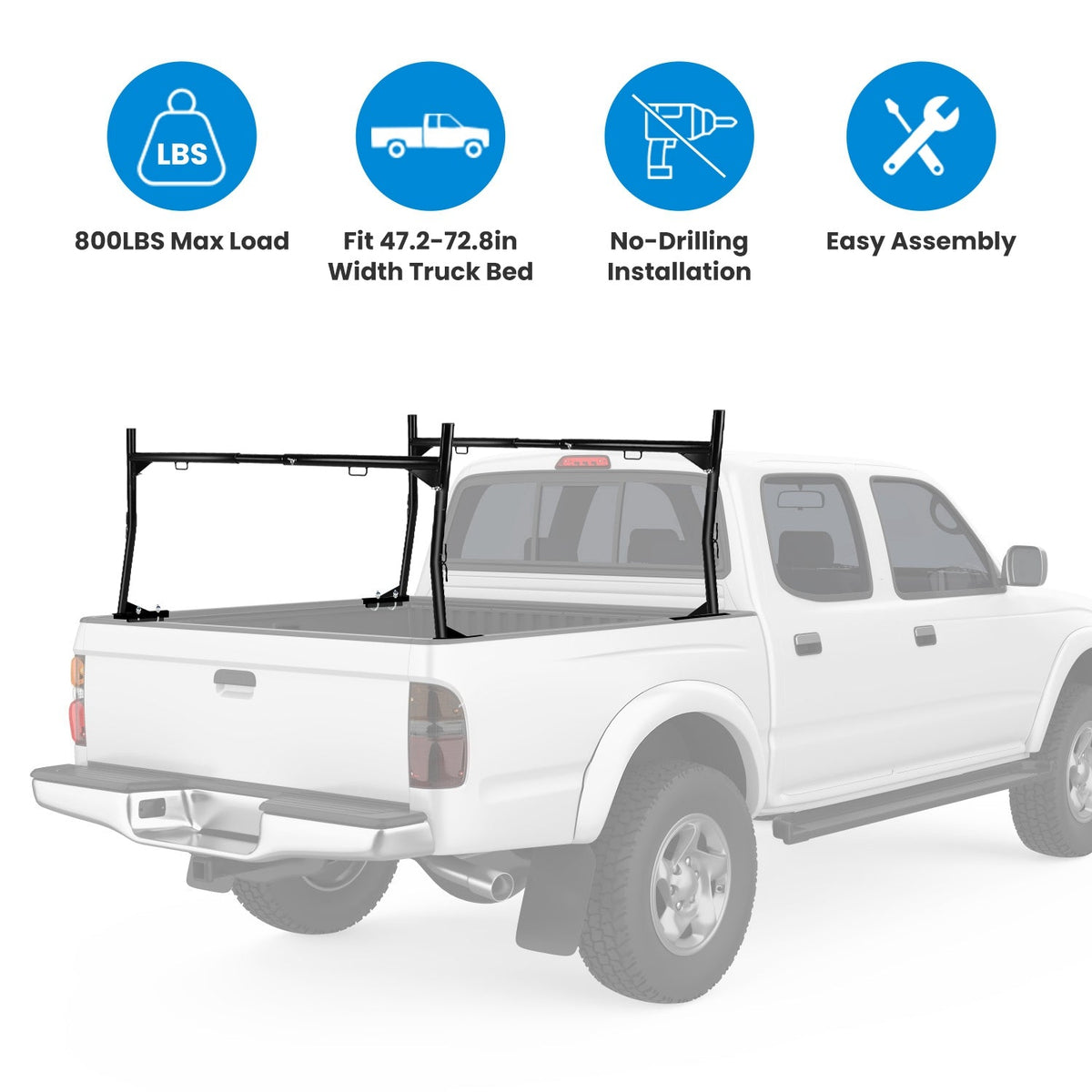 1Pair Extendable Truck Ladder Rack Non-Drilling Pick-up Truck Bed Utility Rack Adjustable Steel Truck Rack with 800LBS Capacity for 47.2-72.8in Wide T