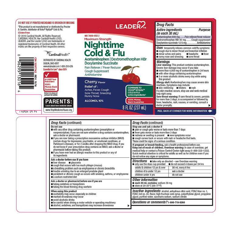 Perrigo Leader Night-Time Cold & Flu Liquid Cherry 8oz