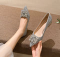 Silver French Style Mid Heel Ladies New Square Buckle Large Size Plus Sizes Pumps